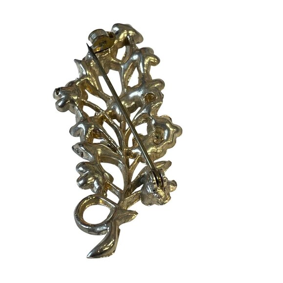 Vintage Floral Enamel & Gold-Tone Brooch Pin With Multicolor Flowers - Picture 4 of 4